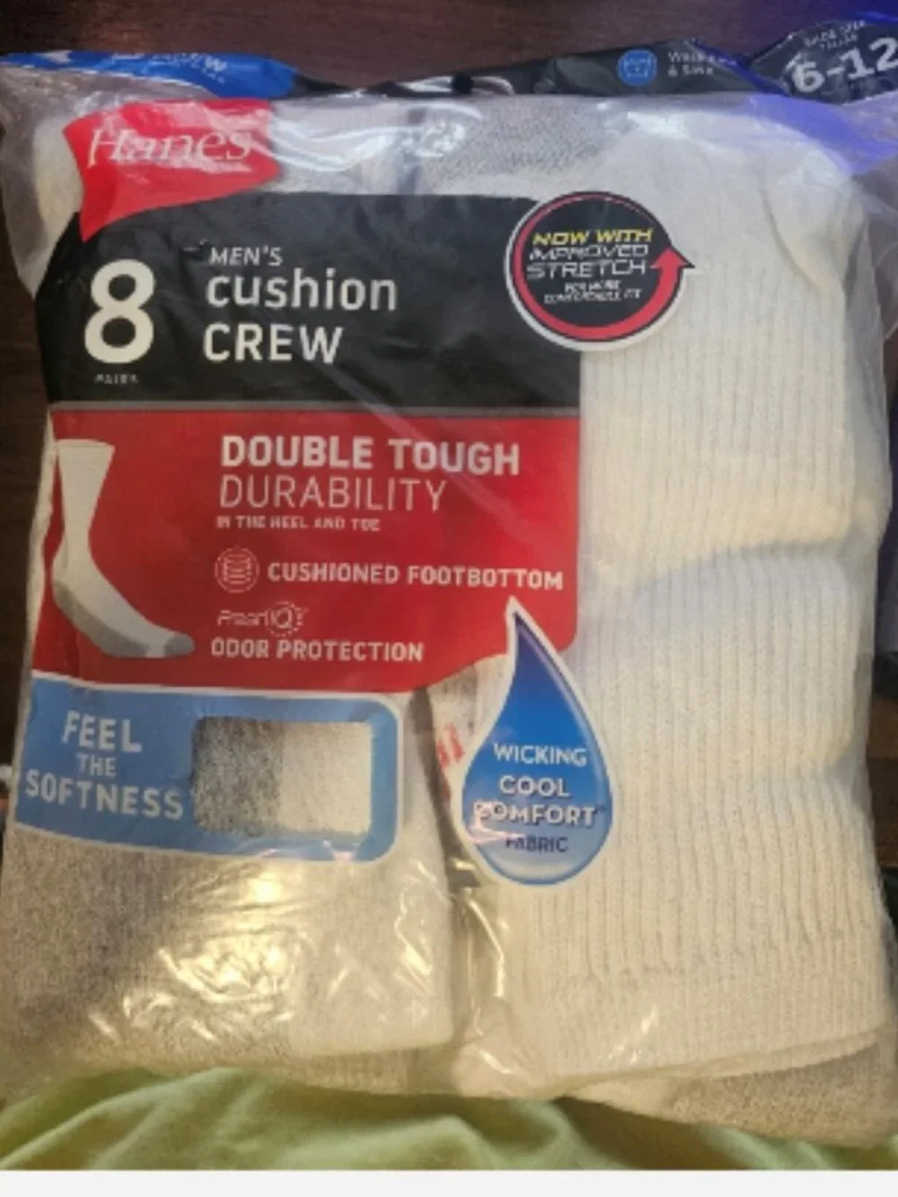 Mens Hanes Cushion Crew Socks Pack of 8 Size 9-12 White or Black